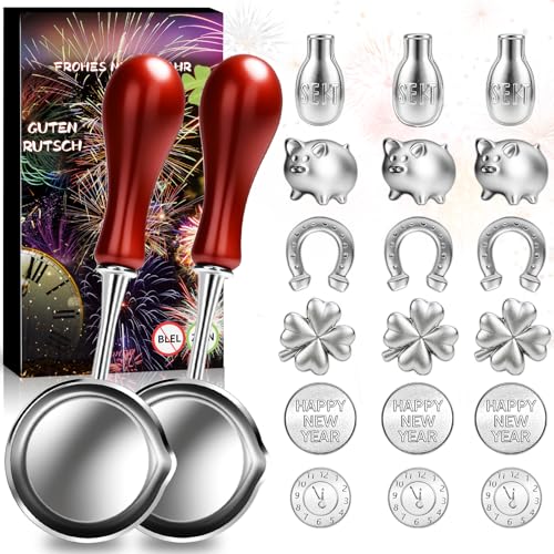 Zinngießen Silvester Spiele Set 2026-20 Zinngießen Set mit 18 Stück Zinn Giessen und 2 Löffeln, Gesunde Alternative Zum Bleigießen für Partyspiele Deko Silvester Geschenke Neujahrsgeschenke