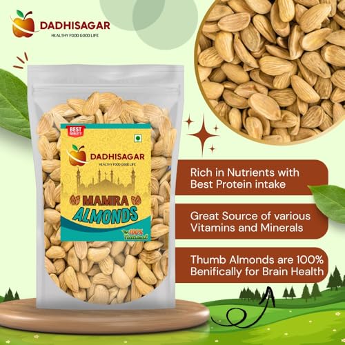 Image of DADHISAGAR Angutha Thumb Mamra Almonds Mamra Giri Badam 1 kg | Natural Whole Handpicked for Daily Nutrition | Dryfruit Suitable for Soaking, Snacking, Cooking Desserts & Energy Support | Pack of 1