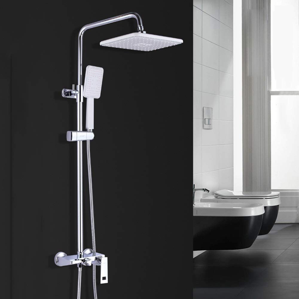 Set Doccia Argento Famiglia Doppio Sollevamento Rack Caldo E Freddo Doccia Set Ottone Rubinetto Doccia 25 15Cm Top Spray 3 Modalità Durevole Bellezza Viene,