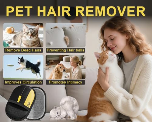 2Pcs Electrostatic Pet Hair Remover Glove, Reusable Cat & Dog Hair Remover for Couch, Furniture, Carpet, Curtain, Upgraded Animal Fur Removal Tool