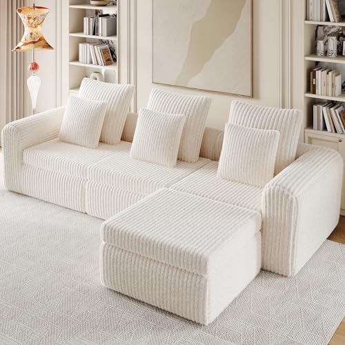 Image of Feonase Modular Sectional Sofa, Cloud Sectional Couch with Deep Seat, 106.3'Modern Modular L Shape Sofa Couch with Chaise, Upholstered Boneless Couches for Living Room Bedroom, Beige