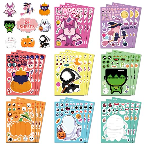 HSHFAMIIY Halloween Party Favors - DIY Crafts Stickers for Kids - Kids Halloween Decorations Gifts Activities Party Supplies(24 Sheets)