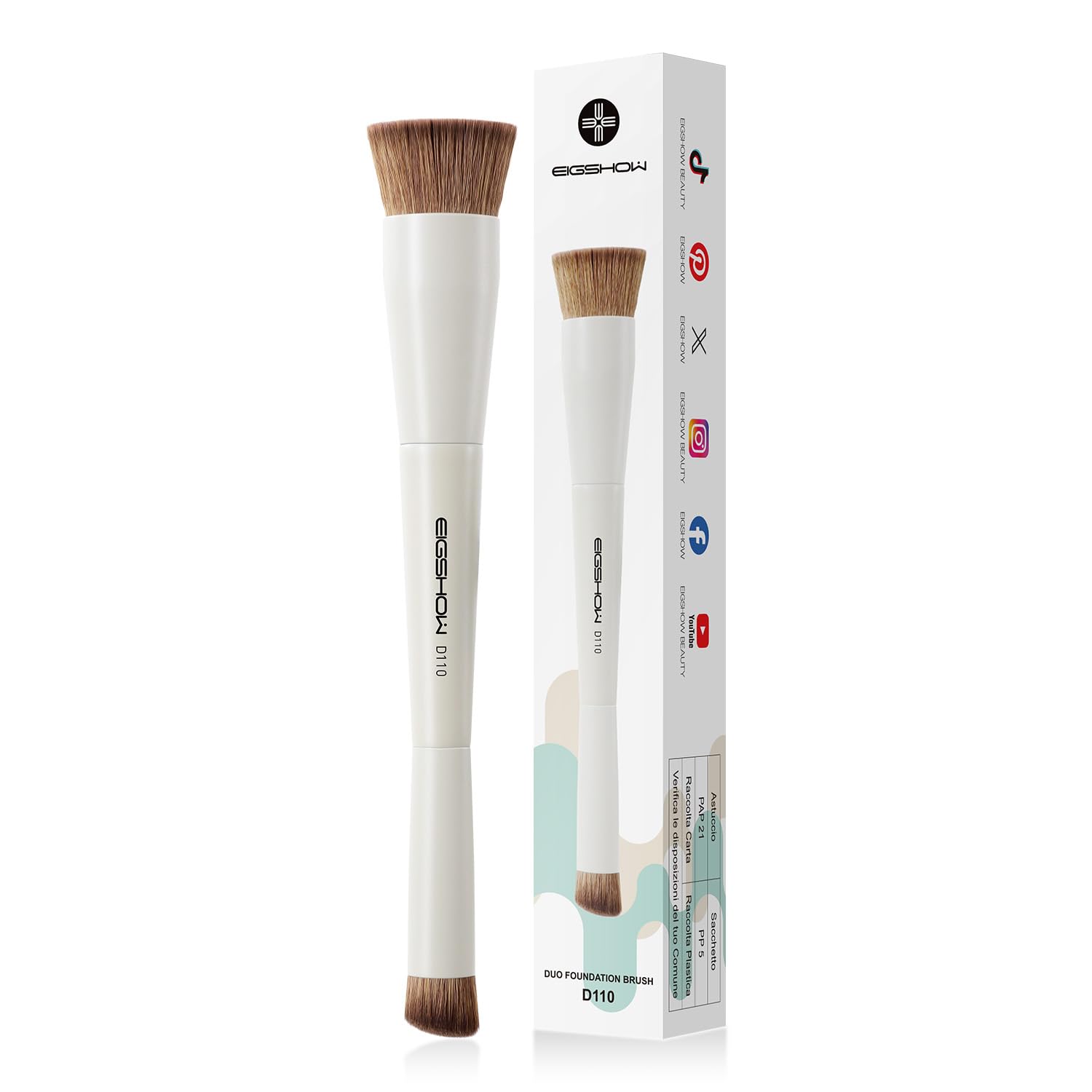 EIGSHOW Pennello per fondotinta e correttore, pennello per trucco a doppia estremità per una copertura impeccabile del fondotinta, correttore di precisione, vegano e senza crudeltà (D110 Beige)