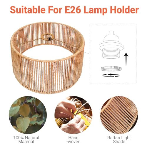 Image of Hanging Light Rattan Lamp Shades Boho Lamp Shade 12.6in x 6.7in