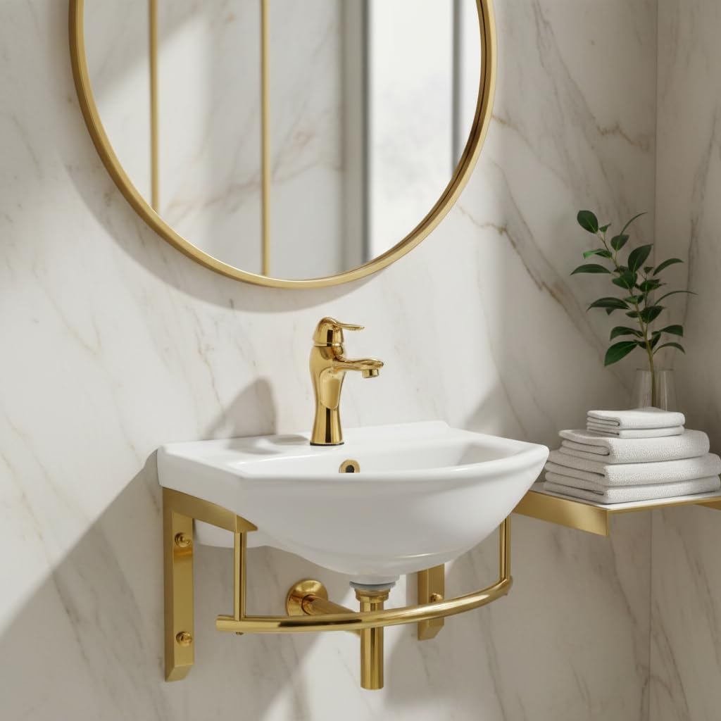 renovators supply manufacturing wall mount bathroom sink, 18 inch ada white ceramic, with solid brass faucet, matching pop-up drain and stainless steel towel bar with pvd finish