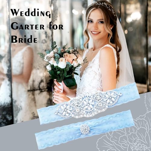 Blue Garters For Bride - Wedding Garter for Bride, Something Blue Gift for Bride, Gorgeous Pearl & Rhinestone Garter Belt Garter for Bride, Something Blue Wedding Gifts for Bride, Bridal Garter4