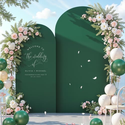 Image of Hunter Green Arch Cover Set of 2-7.2FT, 6FT Christmas Arch Backdrop Cover Spandex Fitted Wedding Arch Stand Covers for Birthday Party Baby Shower Wedding Reception Banquet Photo Background