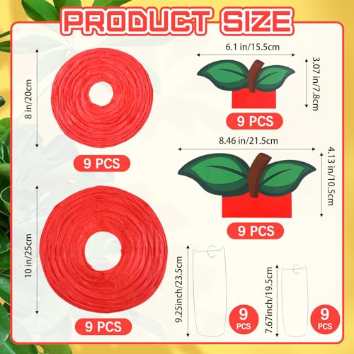 Image of Feifeiya 18 Pcs Classroom Decor Red Apple Shaped Paper Lantern Back to School Decor Ceiling Hanging Decorations for First Day of School Teacher Aappreciate Fruit Themed Party Home, 10 and 8 Inch