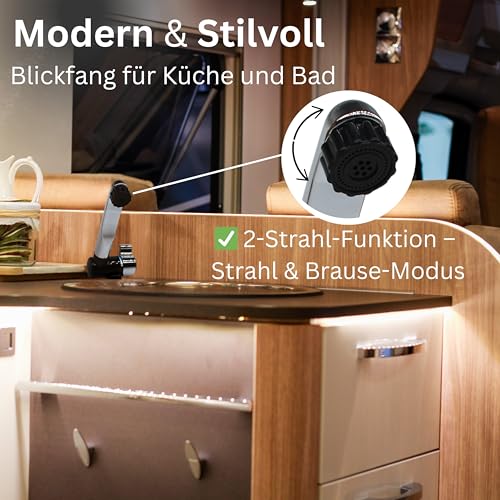 Comet Wasserhahn 12v London für Wohnmobil - Mit 2 Anschlüssen(warm und kalt), Schwarz/Chrom, Kompakter Camping Wasserhahn Mit Pumpe geeignet, Ideal Für Waschbecken Wohnmobil, wasserhahn wohnmobil