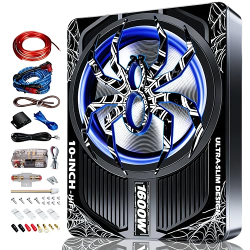SCBPAUD 2026 Upgraded 1600W Slim Underseat Car Subwoofer, 10' Powered Sub with Built-in Amplifier,...