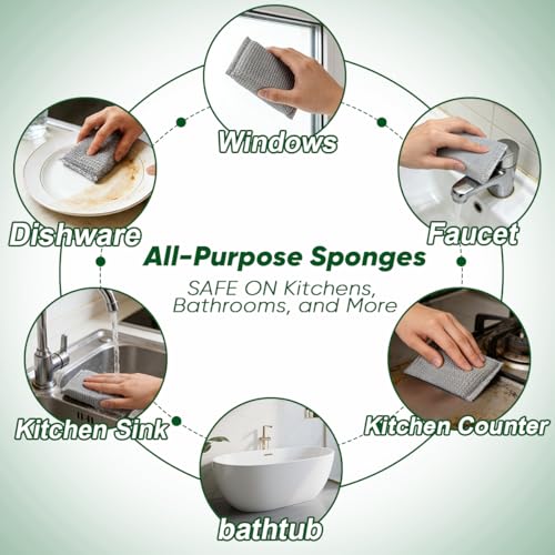 Image of HOMEXCEL All-Purpose Sponge Pads 12PK, Non-Scratch Dish Sponges Safe for Non-Stick Cookware, Pots & Pans, Ideal Cleaning Dish Scrubber Pads for Kitchen, Bathroom and Household