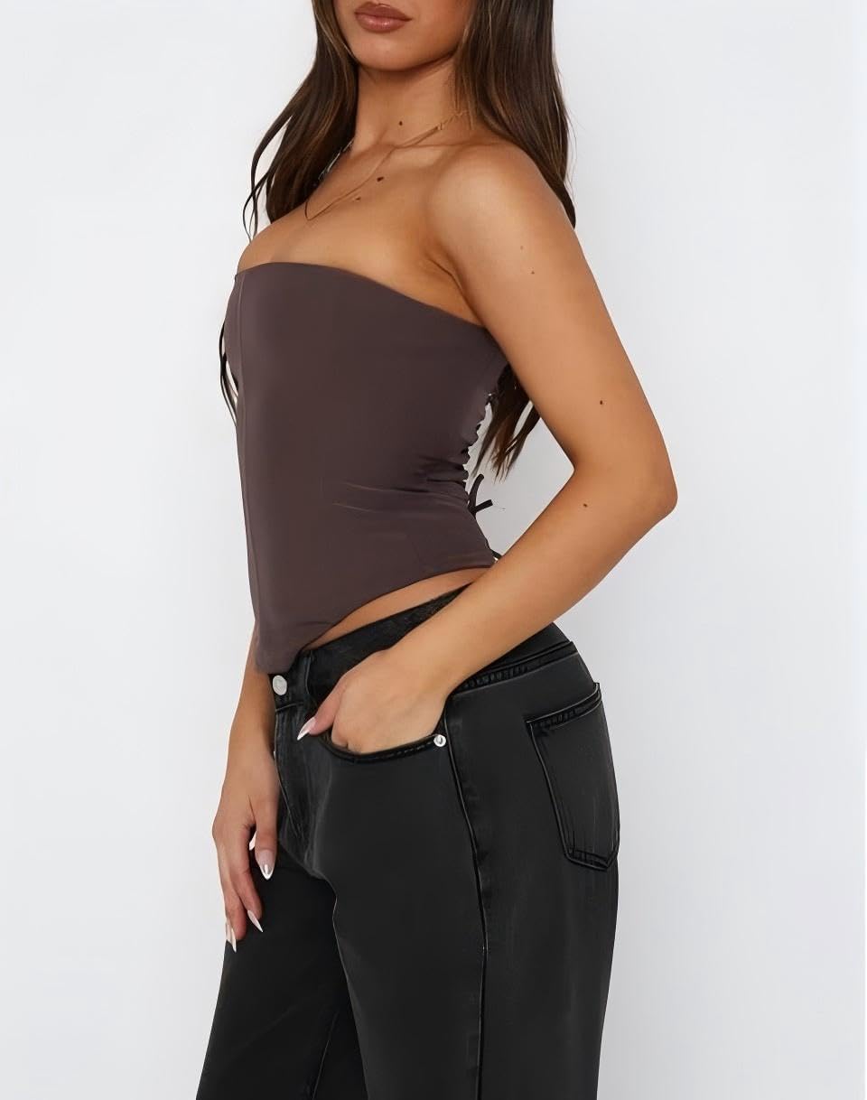 Bustino da donna in rete senza spalline Y2k con cerniera posteriore e bustino disossato top bodyshaper tubo top sexy per uscire corsetto bustier