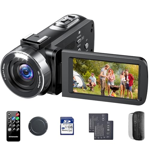 Camcorder Video Camera 4K for YouTube Cam Corder 42MP 18X Digital Zoom Video Recorder with 3.0" 270° Rotation Screen Remote Control 32G SD Card 2 Batteries for Vlogging Travel
