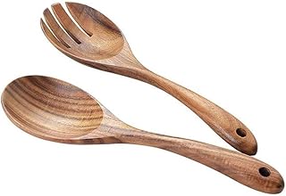 2 Stück Salatbesteck Holz - 10,2 Zoll Holz Servierlöffel Set Salat Mischen Abendessen Gabel Und Löffel Langgriff Salatzange Set