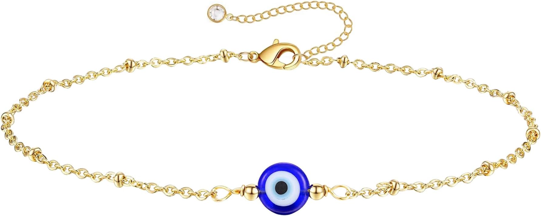 Dainty Evil Eye Bracelets for Women, Gold Plated Adjustable Evil Eye Lucky Amulet Chain Bracelet Jewelry Gifts