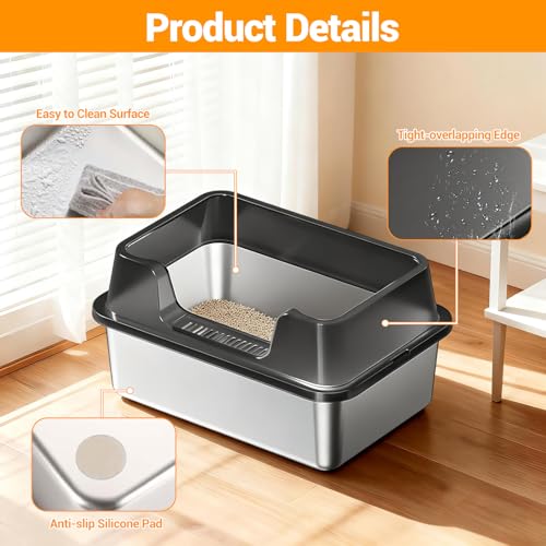 Caja sanitaria para gatos acero inoxidable extra grande abierta miniatura 5
