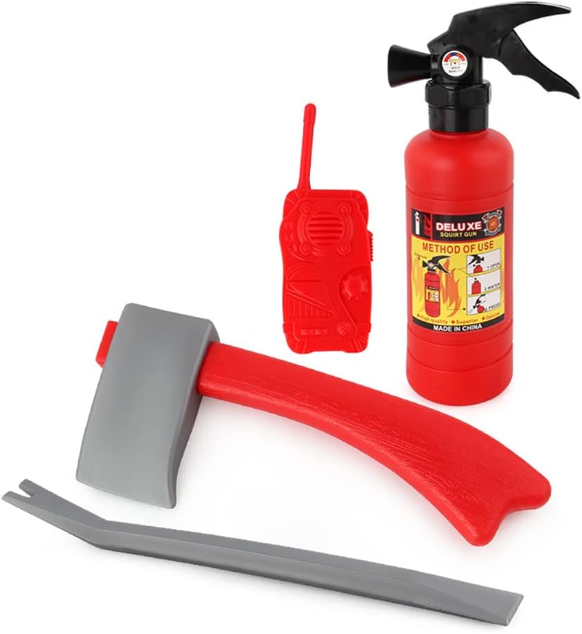 Bobuluo Kids Fireman Gear Firefighter Costume Dress Up Toy Set with Helmet Fire Extinguisher Accessories for Fireman Toy, Type 5