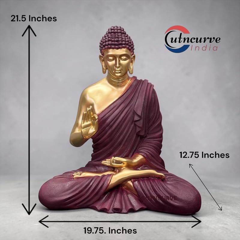 Image of 2 Feet Buddha Statue for Home Decor, Garden and Gifting, Big Size, Made of Resin, Premium Luxury Decoration Showpiece, Vastu Feng Shui for Good Luck, Happiness (Metallic Burgundy & Golden)