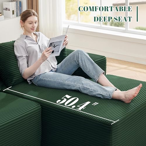110” Cloud Sectional Couch, Boneless Sofa for Living Room, Modular Sectional Sofa with Deep Seat, Comfy Fluffy Couch with L-Shaped Chaise, No Assembly Required (Right-Facing Chaise, Green)