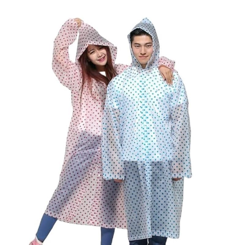 Women|Girls EVA Transparent Raincoat Hooded Outdoor Water Resistant Portable Rainsuit (Blue and Pink) (Pack of 2)-image-25