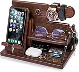 TESLYAR Wood Phone Docking Station for Men - Desk or Nightstand Organizer -...