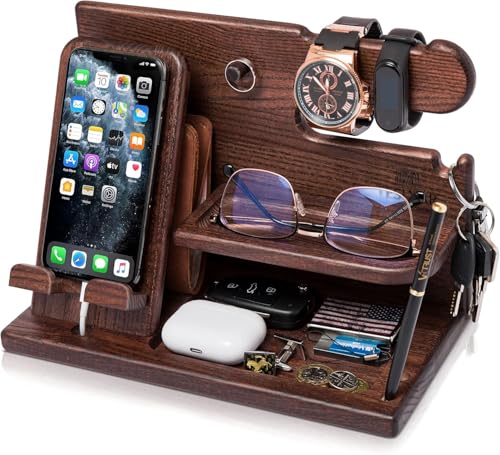 TESLYAR Wood Phone Docking Station for Men - Desk or