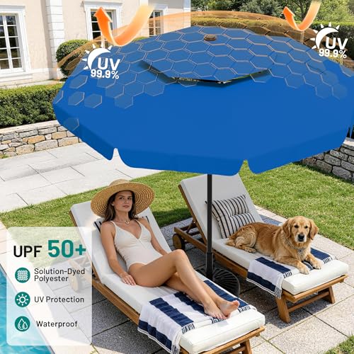 Image of AreShark 9ft 2-Tier Patio Umbrella with Valance - Outdoor Umbrella Waterproof UV Protection, Market Table Umbrella w /Push Button Tilt&Crank for Pool, Porch, Garden(Royal Blue)