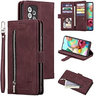 EYZUTAK Wallet Phone Case for Samsung Galaxy S21 FE 5G, Retro Matte 9 Card Holder Slots Zipper Pocket Case PU Leather Magnetic Closure Kickstand with Wrist Strap Shockproof Folio Flip Case - Blue