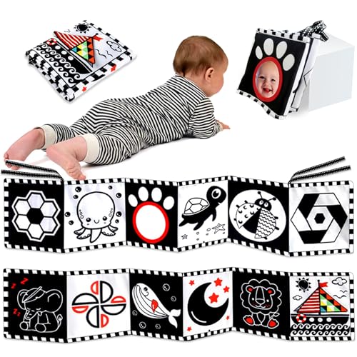 Image of Black and White Baby Book - High Contrast Baby Toys for Newborn 0 1 2 3 4 5 6 7 8 9 10 11 12 Months Tummy Time Toy for Babies 0-6 Month Montessori Sensory Soft Cloth Book 0-3 6-12 Month Gift