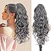 AISI BEAUTY Dark Gary Ponytail Extension, 24 inch Long Wavy Curly Claw Clip Ponytail Hair Extensions, Natural Synthetic Pony Tails Hairpiece for Women Daily Wear