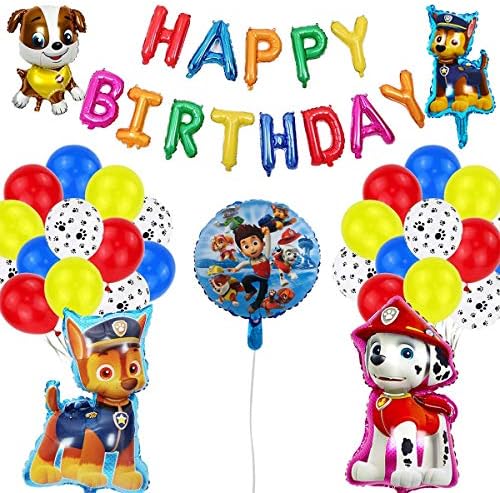 MOLECOLE Paw Dog Patrol Party Supplies for Kids, 46 Pcs Party Favors -Puppy Theme Party Supplies Paw Dog Balloons with Free Air Pump and Dot Glue