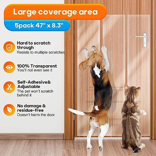 Image of FTSTC 5-Pack Door Guard - 5 x 47'' x 8.3'' Cat & Dog Scratch Protector, Heavy Duty for Window Sill & Door Frame - Clear