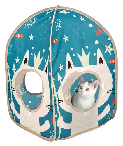 Image of Kitty City Ocean-Themed Cat Play Furniture Set, Collapsible Pop-Up Cat Toys Combo with Cube, Tunnel & House, Indoor Kitty Playground for Play, Hiding & Lounging