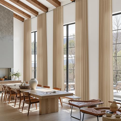 Image of Nanspring Extra Long Linen Curtains 132 Inch for Living Room Sand Beige