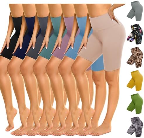 ZOOSIXX 7 Pack Biker Shorts for Women, 8” High Waisted Soft Yoga Workout Black Athletic Shorts