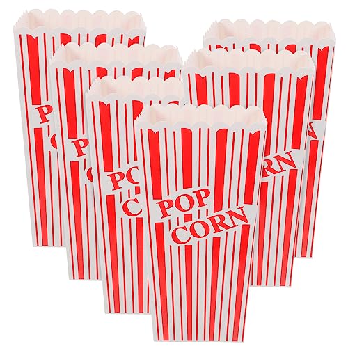 GLEAVI 6pcs Disposable Paper Popcorn Containers Striped Snack Buckets for Parties Movie and Home Gatherings for Popcorn Candy and Treats