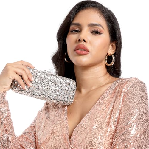 Image of Boutique De FGG Women Crystal Clutch Bag Minaudiere Box Handbag Party Prom Rhinestone Clutch Purse Wedding Bag, Mini
