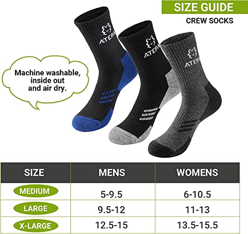 Atepa Merino Wool Socks Men's Hiking Socks Heavy Cushion Crew Socks Thick Winter Socks For Outdoor Trekking Walking, 6Pairs Grey M #TOP5