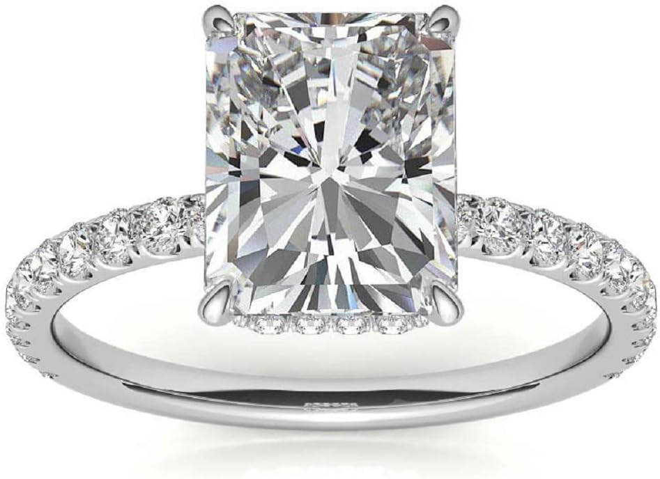 10K Solid White Gold Handmade Engagement Rings 1.00 CT Radiant Cut Moissanite Diamond Solitaire Wedding/Bridal Ring for Woman/Her Awesome Ring