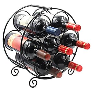 EasyPAG Metal 7 Bottles Wine Rack, Freestanding Tabletop Wine Holder, Home Kitchen Countertop Wine Storage Organiser Stand,Black