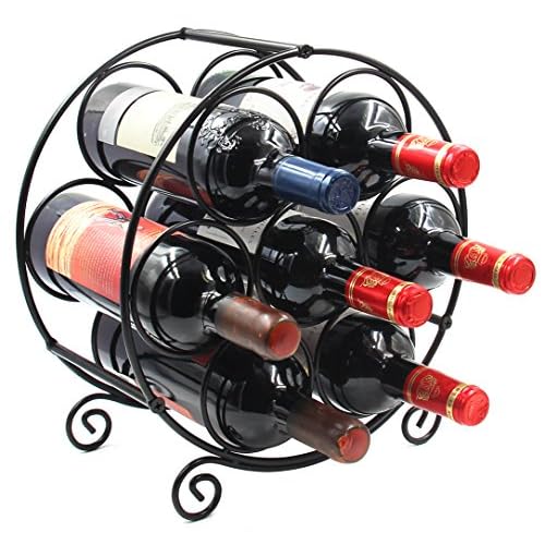 EasyPAG Metal 7 Bottles Wine Rack, Freestanding Tabletop Wine Holder, Home Kitchen Countertop Wine Storage Organiser Stand,Black