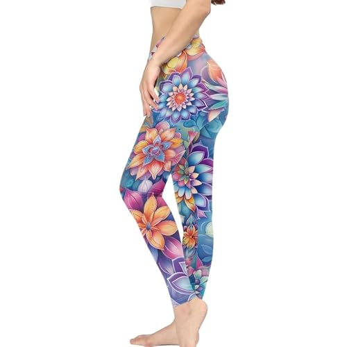 Kuiaobaty Yoga-Leggings mit hoher Taille für Damen, Blumen, Workout, Fitnessstudio, dehnbare Hose, Bauchkontrolle, Mandala, bunt, L Kuiaobaty Yoga-Leggings mit hoher Taille für Damen, Blumen, Workout, Fitnessstudio, dehnbare Hose, Bauchkontrolle, Mandala, bunt, L