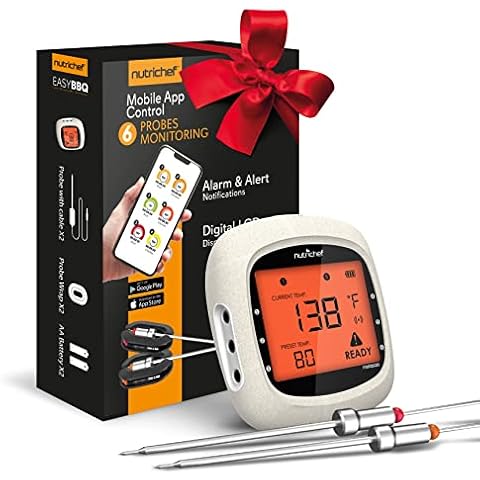 NutriChef Bluetooth Meat Thermometer with 6 Probes Cover