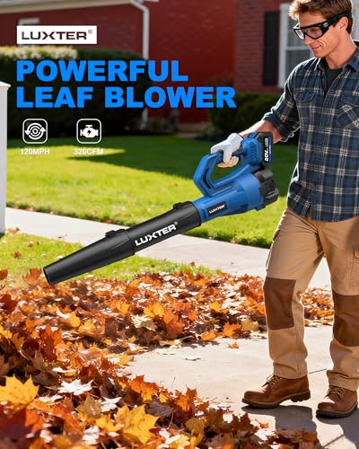 LUXTER Cordless Leaf Blower 320 CFM & 120 MPH Brushless Electric Leaf Blowers 2-Levels Variable Speed with 2 X 4.0Ah Battery and Fast Charger Included for Lawn Care, Yard, Leaves, Dust, Snow