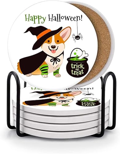 Miniatura 1 de Juego de 6 posavasos para bebidas, huevos de conejo de Pascua, posavasos de cerámica absorbente, tapete redondo de piedra, con base de corcho y