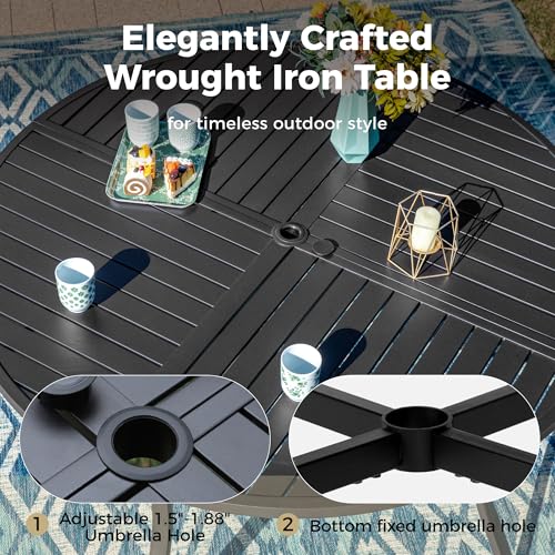 Image of MIXPATIO 5 Pieces Round Outdoor Dining Set for 4, Patio Dining Set Wicker Rattan Chairs with Soft Cushion and 42 inch Round Table with Umbrella Hole, Round Patio Table and Chairs for Backyard Porch