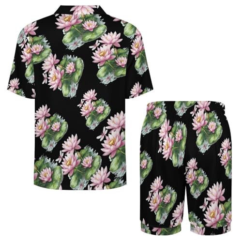 Lotuses Dragonfly Mens Pajamas Set Short Sleeve Sleepwear Summer Pjs Sets 2 Piece Loungewear Nightwear4