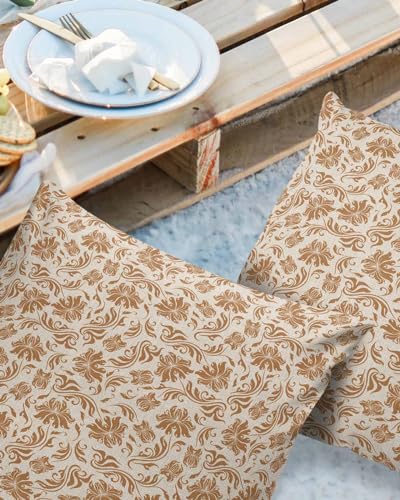 Edwiinsa Orange Flower Leaf Outdoor Pillow Covers Waterproof,All Weather Cushion Case Set of 2 Decorative Pillowcases for Sofa Couch Bed Decor Patio Furniture 18