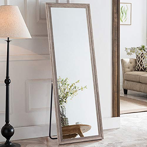 Image of NeuType Full Length Burlywood Polystyrene Frame Hanging Floor Mirror with Standing Holder Bedroom /Locker Room