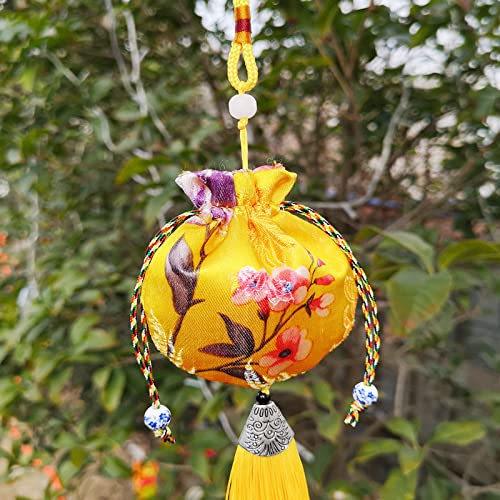 6 bolsas pequeñas bordadas con cordón, amarillas miniatura 1